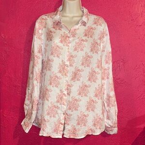 Shabby Chic romantic, cottagecore, linen button down long sleeved blouse. Sz L